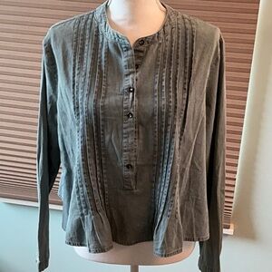 NATURAL LIFE Green Button Down Shirt with Mandarin Collar